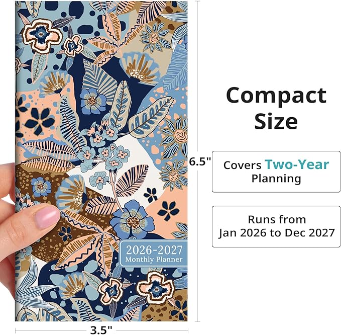 Pocket Calendar 2026-2027 for Purse, Two Year Monthly Planner Pocket Size, Jan 2026 to Dec 2027 Monthly Planner Small Size (6.5" x 3.5") - Lineage Flora