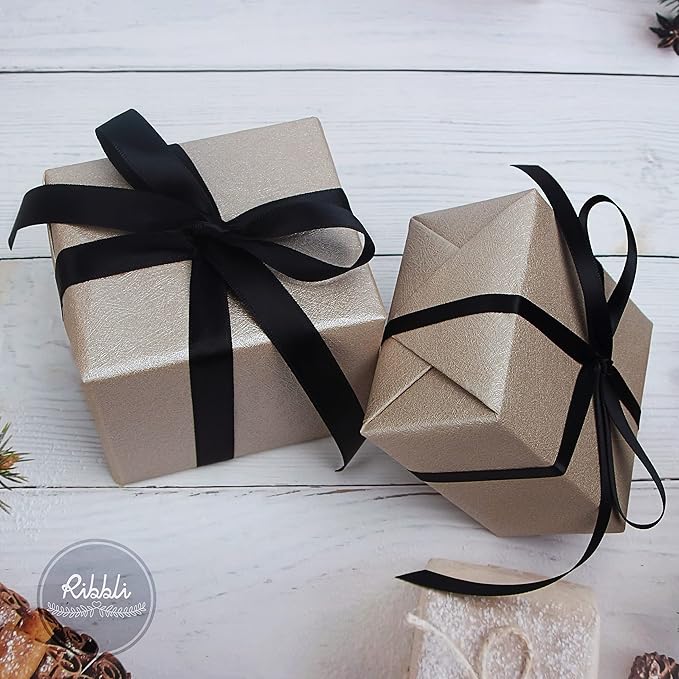 Ribbli Double Faced Black Satin Ribbon,1/4” x Continuous 25 Yards,Use for Bows Bouquet,Gift Wrapping,Floral Arrangement