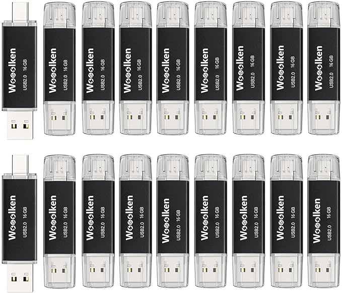 20 Pack 16GB USB C Flash Drive, Wooolken 2-in-1 Type-C Thumb Drive, Dual USB 2.0 Memory Stick Compatible with iPhone 16/15 Smartphone Tablet Computer