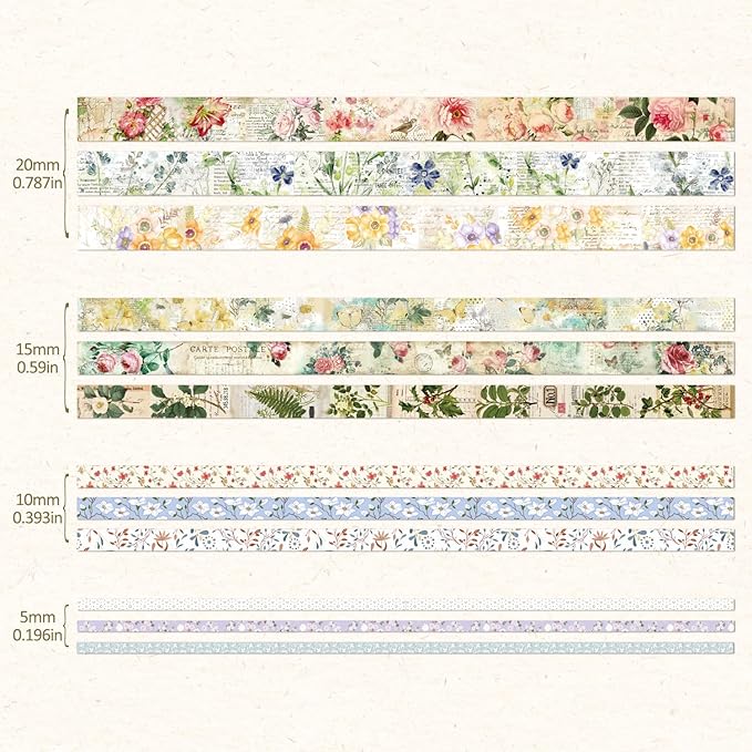 Vintage Botanical Scrapbooking Supplies Kit, Aesthetic Flower Scrapbook Kit for Bullet Junk Journal, 12 Rolls Washi Tape, Stickers Papers for DIY Journaling Supplies, Craft Gift for Girl Kid Women