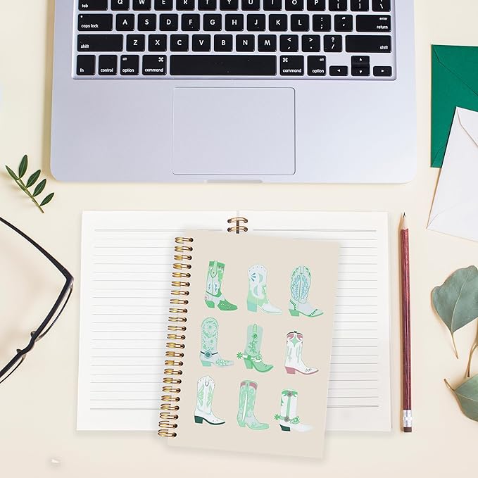 BearCake Green Cowgirl Boot Notebook, Cowgirl Stuff, Cowgirl Gifts, Western Office Supplies, Western Stuff for Women, Boho Western Notebook Journal 5.5x8.3 Green