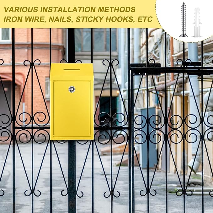 Metal Donation Cash Box Collection Safe Suggestion Box with Lock Wall Mounted Mailbox Delivery Ballot Container for Home Office Outdoor Door