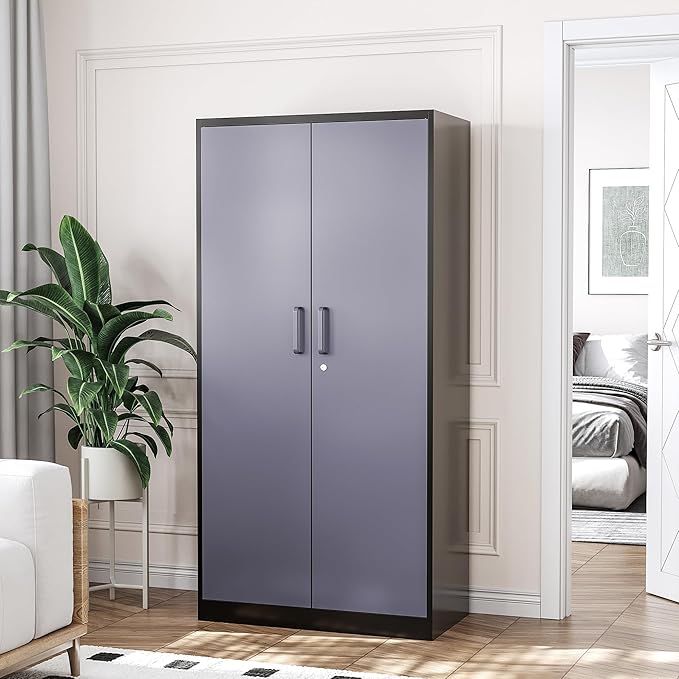 STANI Metal Garage Storage Cabinet with Lock, 71" Steel Lockable File Cabinet, Locking Steel Storage Cabinet with 4 Adjustable Shelves for Home, Office, Warehouse, Garage, School