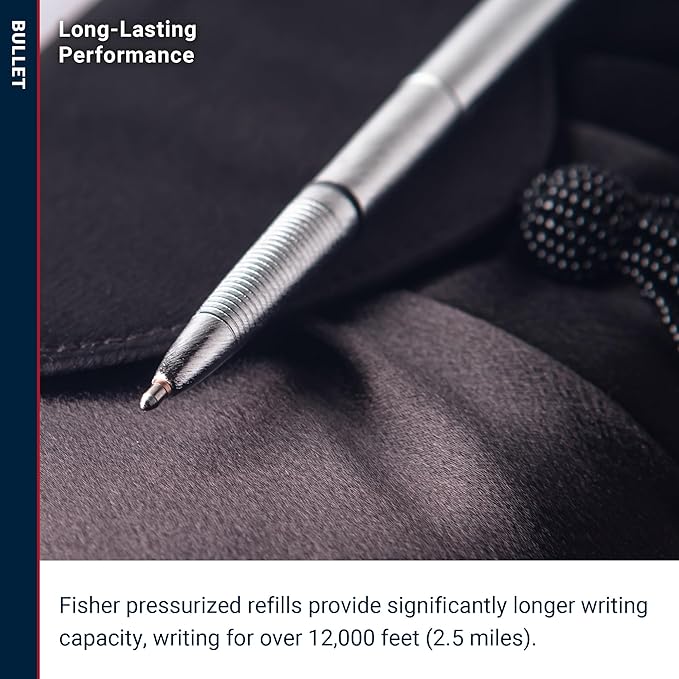 Fisher Space Pen Brushed Chrome Bullet Space Pen, Ballpoint, Brass, Black Ink, Gift Box