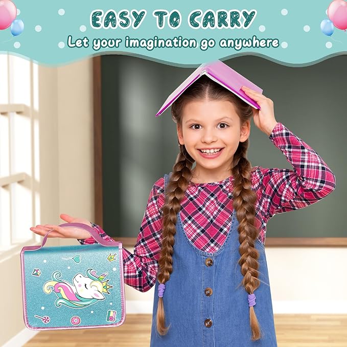 Unicorn Washable Markers Set with Glitter Pencil Case, Art Supplies for Kids Ages 4 5 6 7 8 9 10 Years Old, Arts Crafts Coloring Set with Crayon Pencil Gel Pen Stickers, Birthday Gifts for Girls 4-6-8