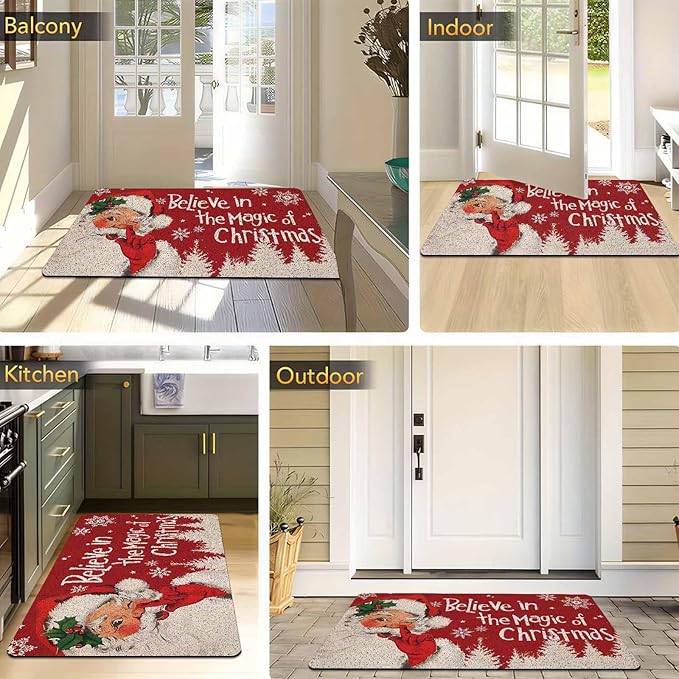 InterestPrint Merry Christmas Doormat Red Christmas Santa Claus Decorative Doormat Indoor Outdoor Entrance Xmas Winter Welcome Door Mat Anti-Slip Rubber for Seasonal Holiday Decortion, 16" x 24" Inch