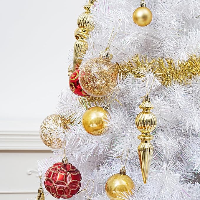 123pcs Christmas Ball Ornaments Set, Shatterproof Plastic Balls for Classic Xmas Decorations, Hanging Ornaments for Christmas Tree, Holiday, Bridal, Home Party, Gold and Red