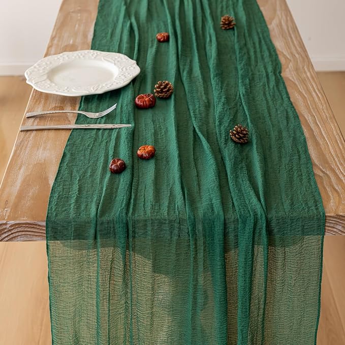 Table Runner Emerald Green Cheesecloth Gauze 120 Inch 10 FT Rustic Boho Cheese Cloth Table Decor for Wedding Baby Bridal Shower Party Long Sheer Vintage Christmas Decorations