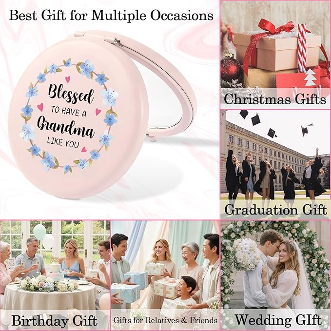 Grandma Stocking Stuffers Birthday Gifts for Grandma from Granddaughter Grandson Grandmother Compact Makeup Mirror Thanksgiving New Year Valentines for Nana