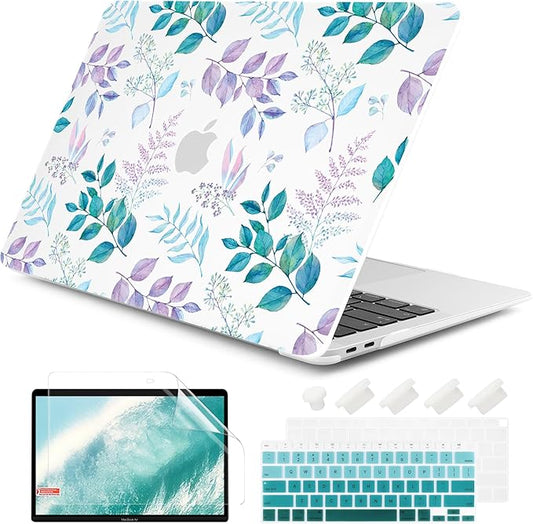 DONGKE Compatible with MacBook Air 13 inch Case 2021 2020 2019 2018 Release A2337 M1 A2179 A1932 with Retina Display & Touch ID, Plastic Hard Shell & Keyboard Cover - Lilac Leaves