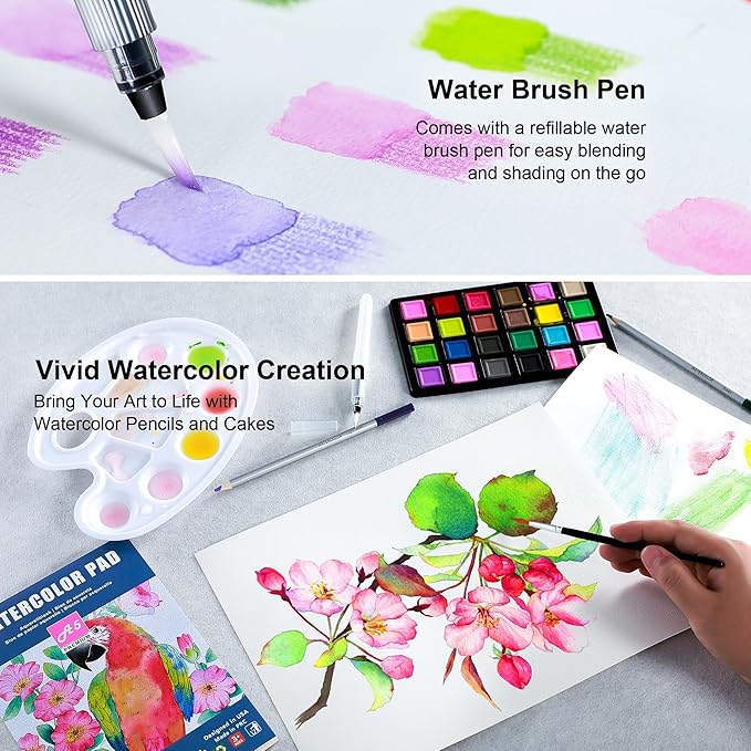 KALOUR 154PCS Artists Art Supplies - Drawing Kit with 6 Sketchbook,Tutorial,Coloring Paper - Graphite,Colored, Charcoal, Watercolor & Metallic Pencils - for Artists and Beginners