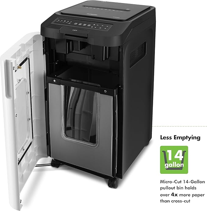 Aurora Commercial Grade 400-Sheet Auto Feed High-Security Micro-Cut Paper Shredder/ 240 Minutes/Security Level P-5