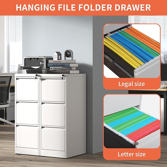 3 Drawer File Cabinet with Lock,Metal Filing Cabinets for Home Office,Steel Vertical File Cabinet,Heavy Duty Metal Storage Cabinet for A4/Letter/Legal Size Files,Assembly Required