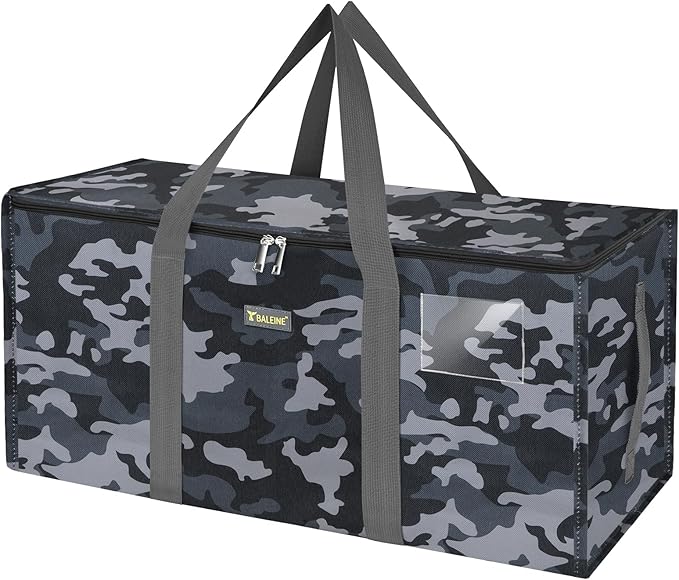 BALEINE Extra Large Storage Tote with Zippers & Carrying Handles, Heavy-Duty Oxford Fabric Moving Bags for Laundry, Space Saving, Storage, Grey Camouflage