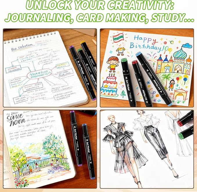 Alcohol Markers 48 Colors - Dual Tip Alcohol Based Art Markers for Kids, Students & Families - Quick Drying, Blendable Marker for School Work, Coloring Books, Drawing with Portable Storage Bag