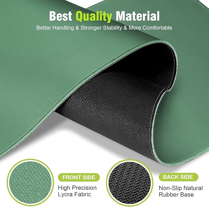 Green Mouse Pad, Smooth Mouse Pads, Non-Slip Rubber Base & Waterproof Gaming Mouse Pad, 31.5L x 11.8W Inches Large Mousepad for Computer, Office & Home, Multifunctional Large Mousepad