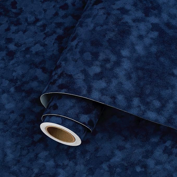 Decotalk 2ft x 10ft Velvet Shelf Liner Adhesive Shelf Liner for Cabinets and Drawers Dark Blue Felt Drawer Liners Self Adhesive Velvet Drawer Liners Flocking Fabric for Jewelry Box Drawers Felt Lining