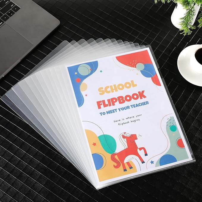 76 Pcs L-Type Clear Plastic File Folders - A4/Letter Size Transparent Plastic Sleeves Ideal for School and Office Supplies