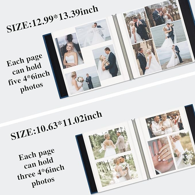 Self Adhesive Photo Album, Navy Blue Scrapbook Album with DIY 40 Blank Pages, Wedding Photo Album with A Metallic Pen for 4x6 5x7 2x3 Pictures, 10.6"x11"
