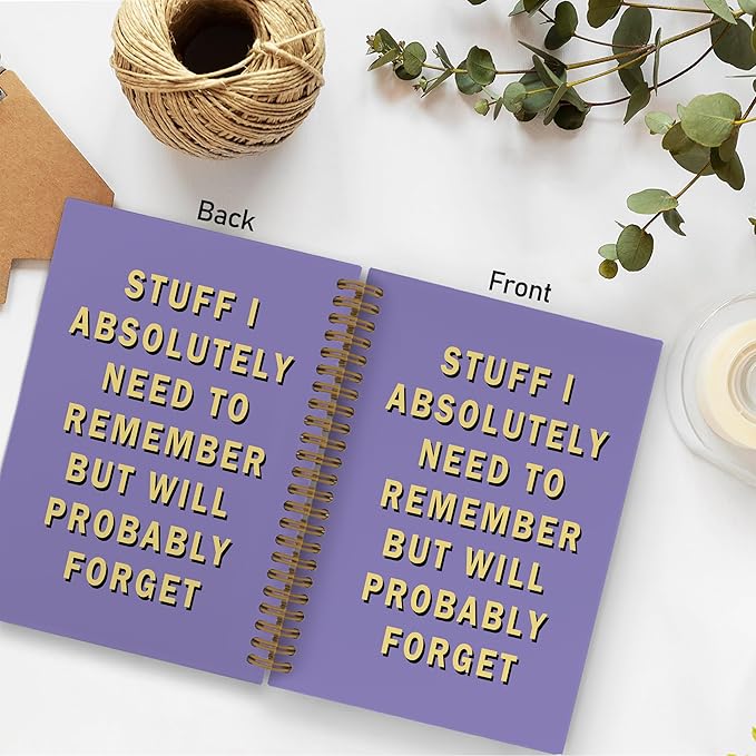 Funny Purple Office Spiral Notebook, Funny Purple Office Supplies Gifts for Coworkers, Stuff I Absolutely Need to Remember but Will Probably Forget Journal Notebook, Snarky Humor Notebooks for Work, 5.5x8.3In