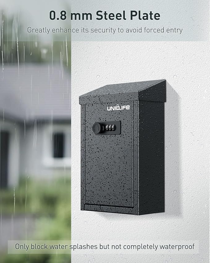 Uniclife Key Drop Box for Outside, Metal Donation Box Collection Box with Combination Lock, Safe Suggestion Box, Wall Mounted Mailbox with Top Slot, Steel Cash Drop Box for Home Office and Business