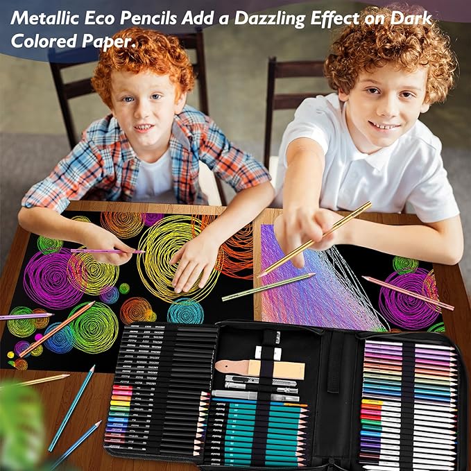 Soucolor 73 Pack Art Supplies Sketching Kit for Adults Kids Teen Gifts, School Supplies, Drawing Sketching Pencils with Sketchbook, Coloring Book, Colored Watercolor Metallic Graphite Charcoal Pencils