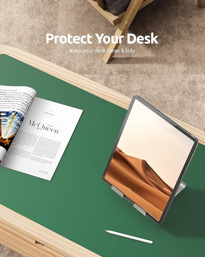 YSAGi Leather Desk Pad Protector, Office Desk Mat, Large Mouse Pad, Non-Slip PU Leather Desk Blotter, Laptop Desk Pad, Waterproof Desk Writing Pad for Office and Home (Jade Green, 31.5" x 15.8")