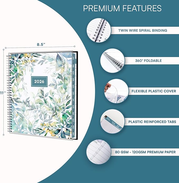 Ensight 2026 Appointment Book and Planner 8.5" x 11" Large Hourly Weekly Daily Schedule Planner with Tabs, 15 Minute Time Slots, Floral Calendar Organizer Jan 2026 – Dec 2026 Appointment Book - Floral