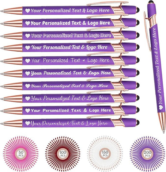 STREADVE Personalized Custom Pens 10 Engraved Writing Pen with Name Logo, Customized Promotional Items Stylus Pen Gifts for Women Realtor Birthday Wedding Business, Purple