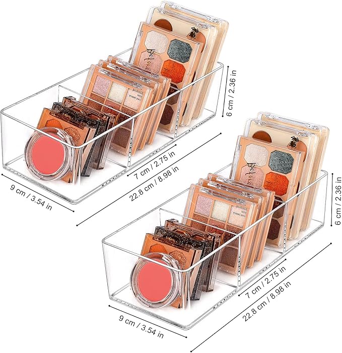 JessLab Acrylic Organizer, 2PK Cube Sections Makeup Organizer for Drawer, Makeup Organizer for Vanity, Countertop, Bathroom, Kitchen and Cabinet Storage(3+3 Compartment)