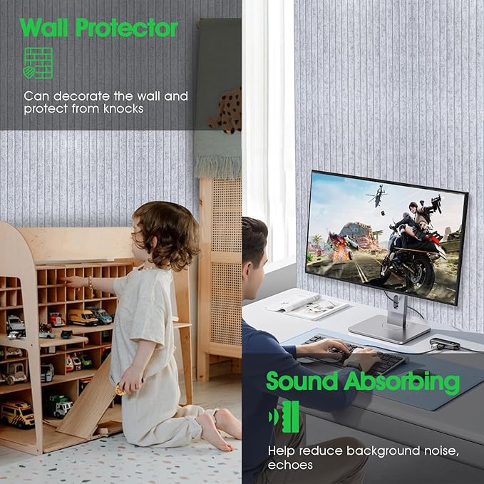 Large Cork Board for Office, 8 Pack Felt Wall Tiles with Slat Wall Paneling, Felt Bulletin Board Pin Board Cork Boards for Walls - Silver Gray