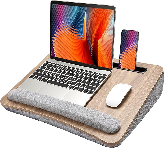 HUANUO Lap Laptop Desk - Portable Lap Desk with Cushion, Fits up to 17 inch Laptop, with Anti-Slip Strip & Storage Function for Home Office Students Use as Computer Laptop Stand, HNLD28WN