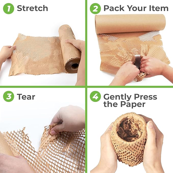 HexcelWrap Mini - Honeycomb Packing Paper, Eco-Friendly, Sustainable Paper Bubble Wrap for Shipping & Moving, Cushioned Packing Material in Dispenser - Natural, Pallet of 40, 12" x 750'
