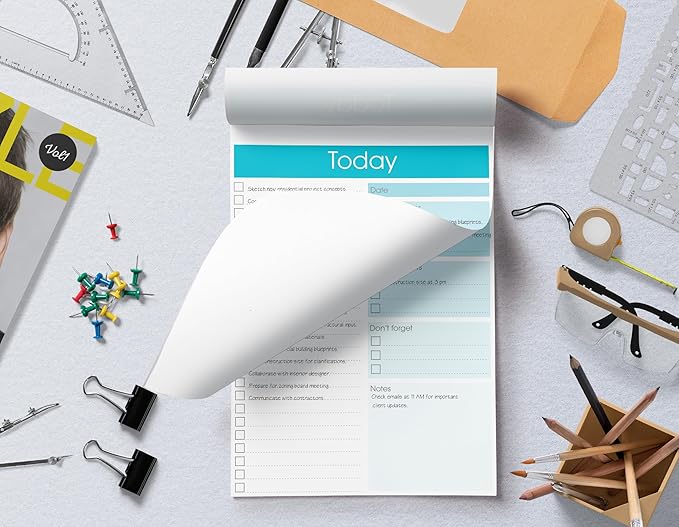 Better Office Products To Do List Notepad, 7" x 10" Today Note Pad, 52 Sheets, Daily Agenda Productivity Checklist Organizer (4 Pack)