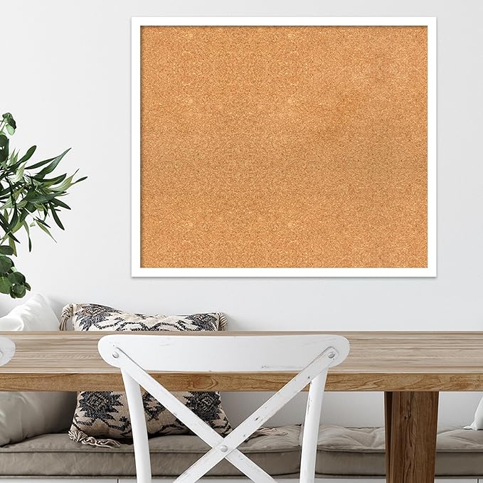 Amanti Art Natural Cork Board for Wall, 23x27 Vision Board with White Frame, Medium Corkboard Office Decor for Home Organization, Modern Corkboard Pinboard to Display Items for Home Organization in