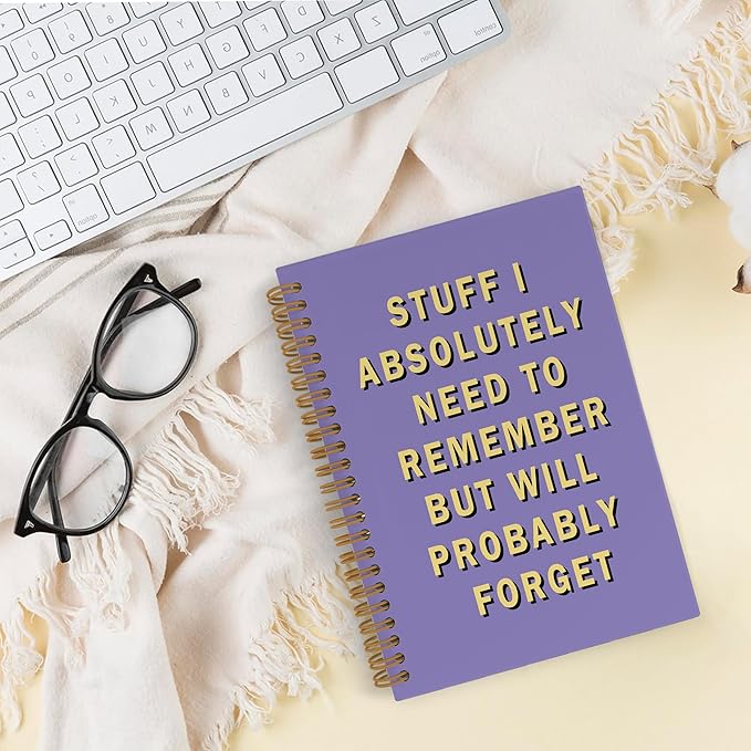 Funny Purple Office Spiral Notebook, Funny Purple Office Supplies Gifts for Coworkers, Stuff I Absolutely Need to Remember but Will Probably Forget Journal Notebook, Snarky Humor Notebooks for Work, 5.5x8.3In