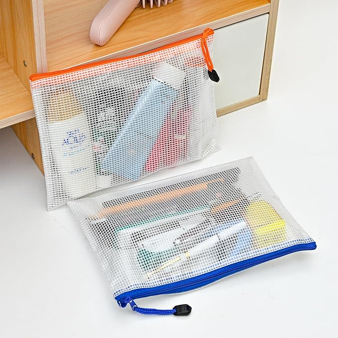 D-KINGCHY 24Pcs Zipper Storage Bags, Plastic Mesh Zippered Pouch for Organization, Waterproof Versatile Bags for Office Supplies School Travel