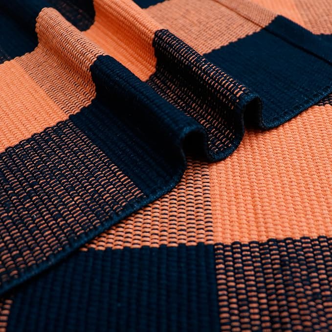 Fall Décor Orange and Black Plaid Rug, 2'4" x 3'7" Fall Outdoor Front Door Decorative Mat, Hand-Woven Rug for Layered Door Mats Washable Carpet for Porch, Entryway, Farmhouse, Autumn, Halloween