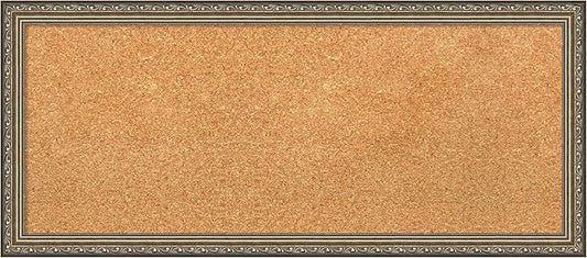 Amanti Art Natural Cork Board for Wall, 14x32 Vision Board with Silver Wood Frame, Medium Corkboard Office Decor for Home Organization, Traditional Corkboard Pinboard to display items for home