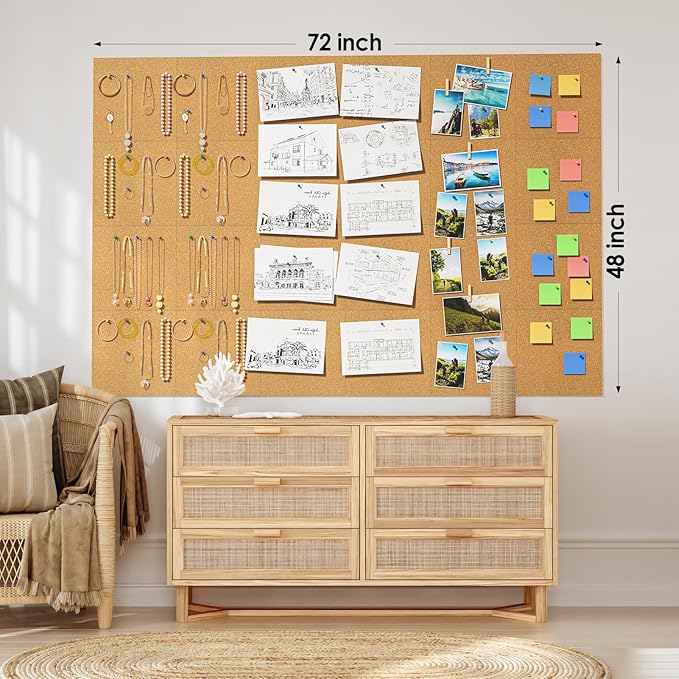 MaxGear 72" x 48" Large Cork Board for Wall, 24 Pack Cork Board Tiles with 40 Pushpins & Safe Removable Adhesive Tabs, 12" x 12" Corkboards for Office, School, Home