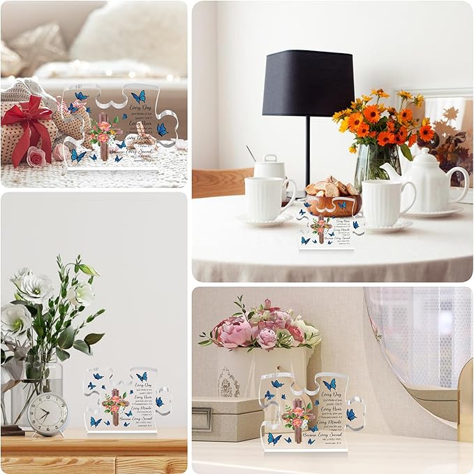 Christian Gifts for Women, Engraved Acrylic Block Heart Puzzle with Gift Box, Bible Verse Gifts, Inspirational Gifts, 3.9 x 3.3 Inch Engraved Acrylic Keepsakes - PT27