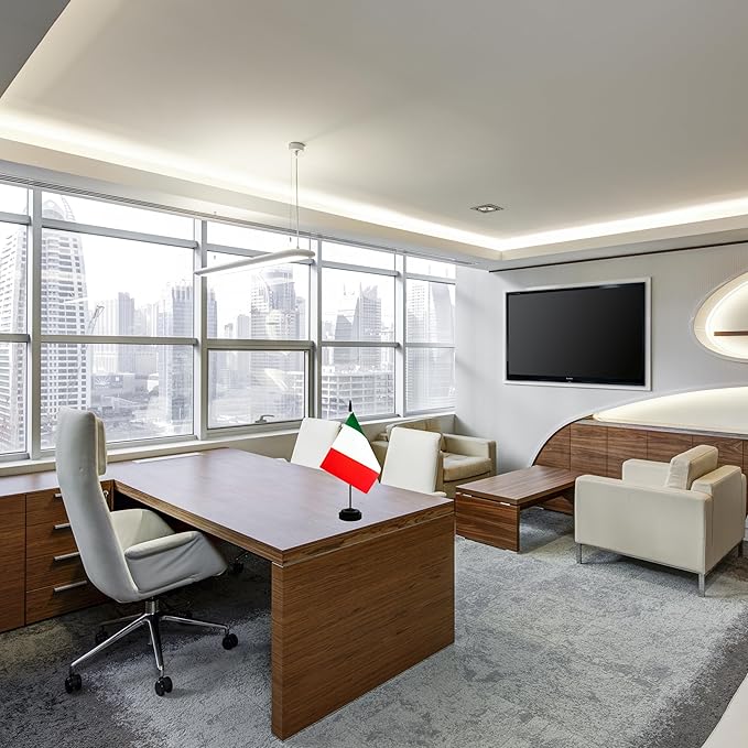 2 Pack Italy Desk Flag, Italian Table Office Flag with Solid Pole and Stand Base, International Country Flag, Festival Celebration, Classroom Meeting Desktop Decoration (Italy)