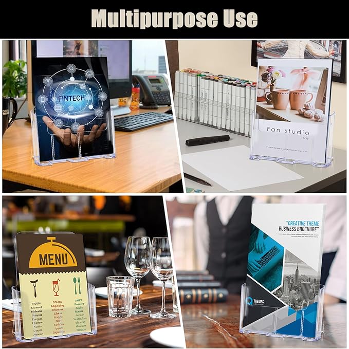 Acrylic Brochure Holder 8.5x11 Inches Slant Back Design, Clear Display Stand, Plastic Table Stand Sign Holder,Pamphlet Holder Flyer Holder, Acrylic Display Stand, Acrylic Table Signs Plastic Paper Holder for Office, Home, Store, 4 Pack