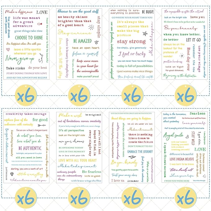 48 Sheets Inspirational Quotes Stickers Aesthetic Sayings Decal Motivational Words Handwritten Letters Gift for DIY Crafts Journaling Scrapbook Planner Appreciation Supplies, 8 Styles(Multicolor)
