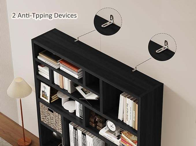 BLANKSPACE 71" H Large Bookcase with 6 Open Shelves & 2 Baskets - Heavy Duty Storage Shelf for Home Office, Living Room, Freestanding Organizer