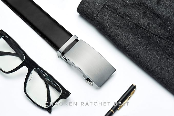 CHAOREN Mens Belt - Mens Ratchet Belt Leather 1 3/8" for Dress Pant - Micro Adjustable Belt Fit Everywhere