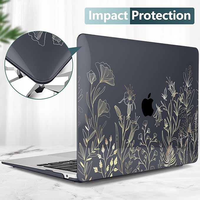 DONGKE Compatible with MacBook Air 13 inch Case 2021 2020 2019 2018 Release A2337 M1 A2179 A1932 with Retina Display & Touch ID, Plastic Hard Shell & Keyboard Cover - Floral Blooming