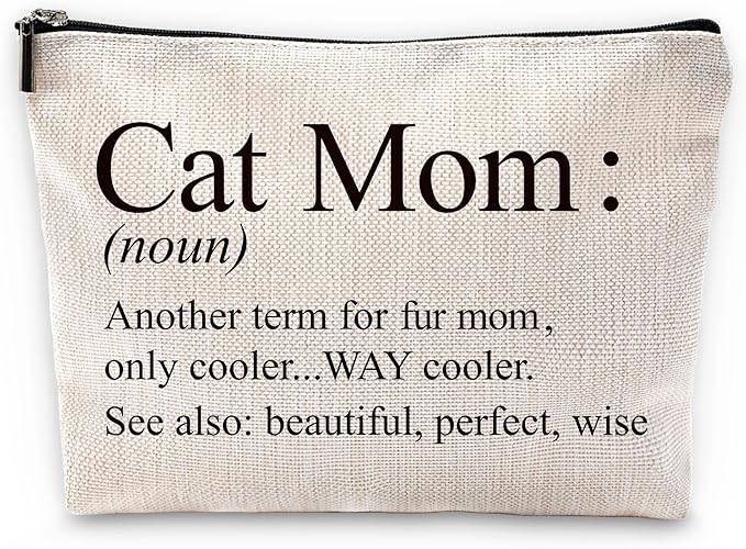 Sufamb Cat Mom Gifts Makeup Bag, Cat Mom Lovers Owners Gift for Mother's Day Cosmetic Bags, Gift for Pet Kitty Kitten Lovers Women Portable Small Toiletry Bag Zipper Makeup Pouch