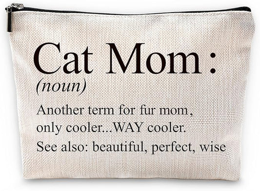 Sufamb Cat Mom Gifts Makeup Bag, Cat Mom Lovers Owners Gift for Mother's Day Cosmetic Bags, Gift for Pet Kitty Kitten Lovers Women Portable Small Toiletry Bag Zipper Makeup Pouch