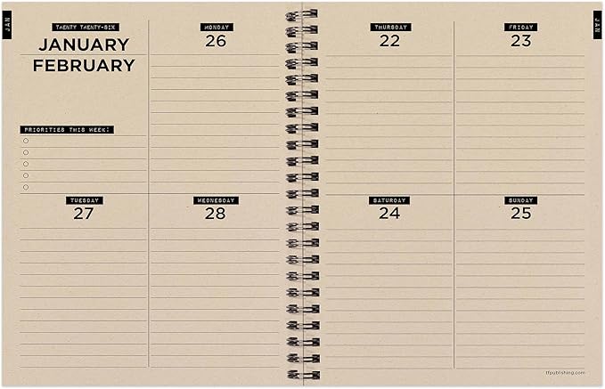 TF Publishing 2026 Electric Red Medium Weekly Monthly Planner with 12-Month Calendar Grid, Goals and Task Trackers - Weekly Schedule Planner with Priority List Section and Stickers - 6.5in x 8in